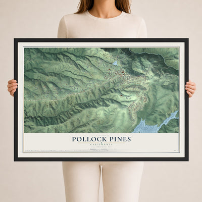 Map of Pollock Pines, California, 24 x 36 inch print in a black wood frame