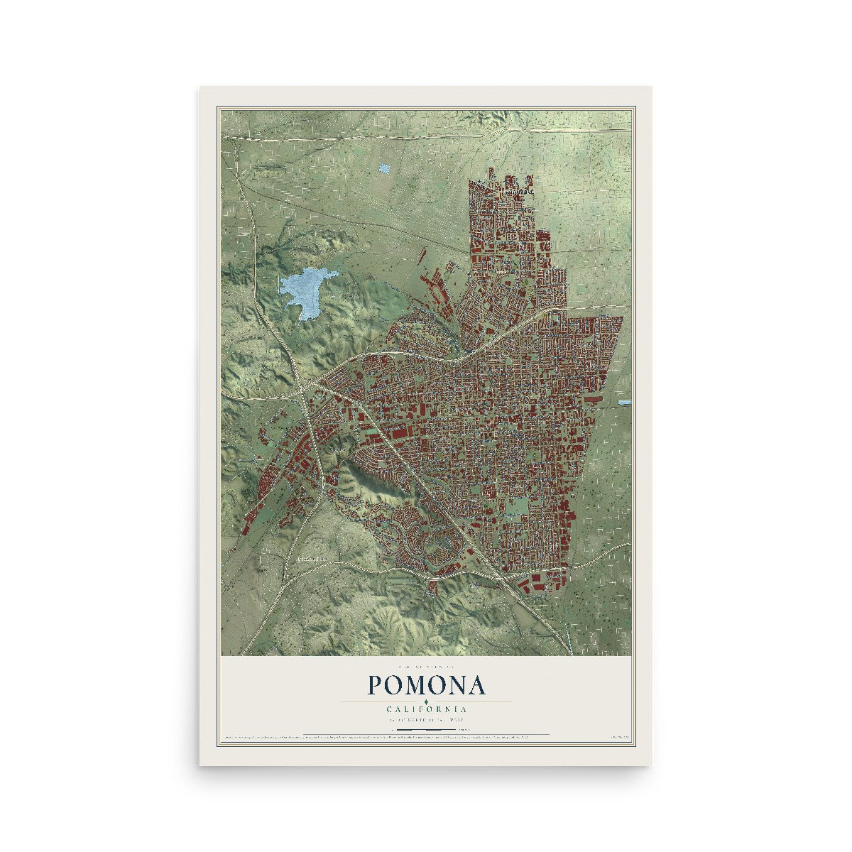 Map of Pomona, California, 12 x 18 inch unframed archival matte print