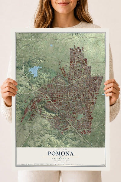Map of Pomona, California, 18 x 24 inch unframed archival matte print