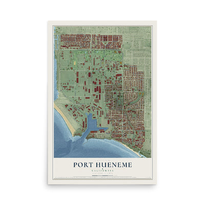 Map of Port Hueneme, California, 12 x 18 inch unframed archival matte print