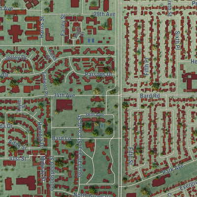 Close-up of the map of Port Hueneme, California print showing street and building detail