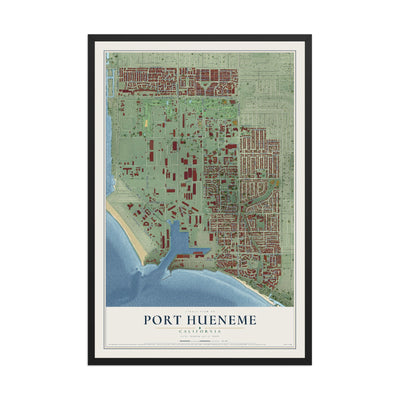 Map of Port Hueneme, California, 12 x 18 inch print in a black wood frame