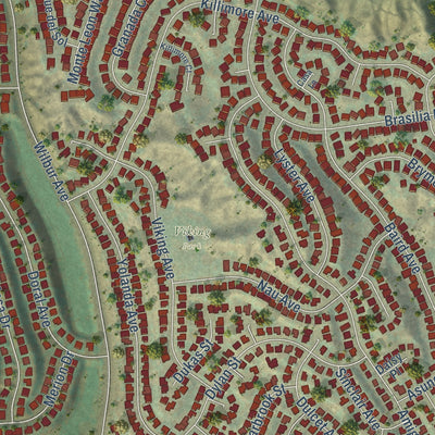 Close-up of the map of Porter Ranch, California print showing street and building detail