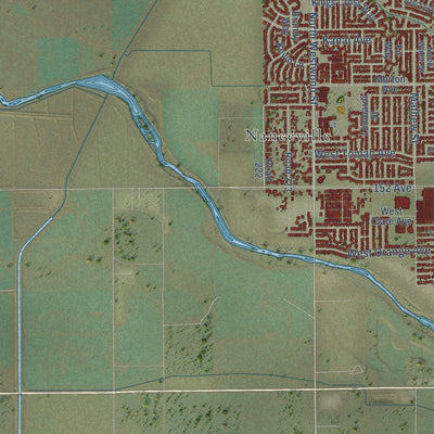 Second close-up of the map of Porterville, California print showing more streets and buildings