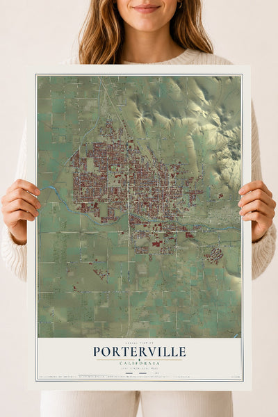 Map of Porterville, California, 18 x 24 inch unframed archival matte print