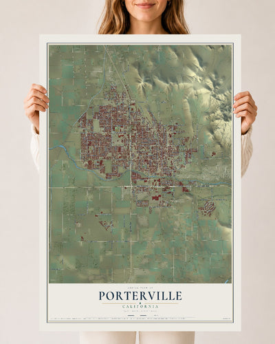 Map of Porterville, California, 24 x 36 inch unframed archival matte print