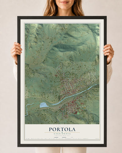 Map of Portola, California, 24 x 36 inch print in a black wood frame