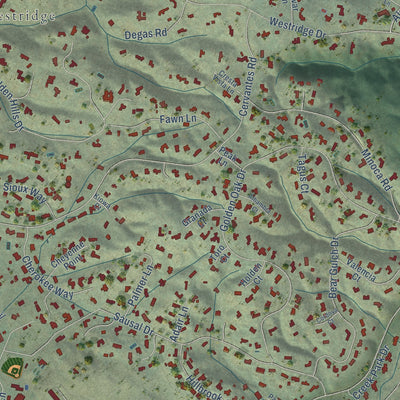 Close-up of the map of Portola Valley, California print showing street and building detail
