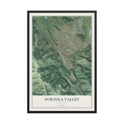 Map of Portola Valley, California, 12 x 18 inch print in a black wood frame
