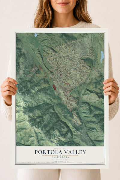 Map of Portola Valley, California, 18 x 24 inch unframed archival matte print