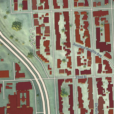 Close-up of the map of Potrero Hill, California print showing street and building detail