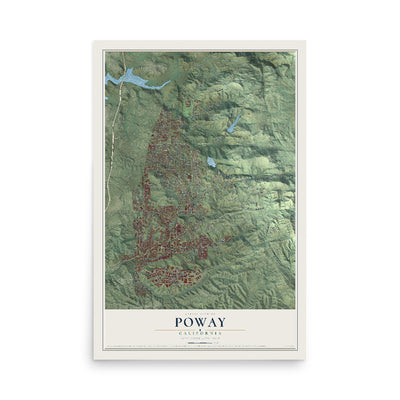 Map of Poway, California, 12 x 18 inch unframed archival matte print