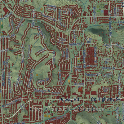 Close-up of the map of Poway, California print showing street and building detail