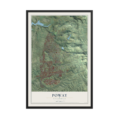 Map of Poway, California, 12 x 18 inch print in a black wood frame