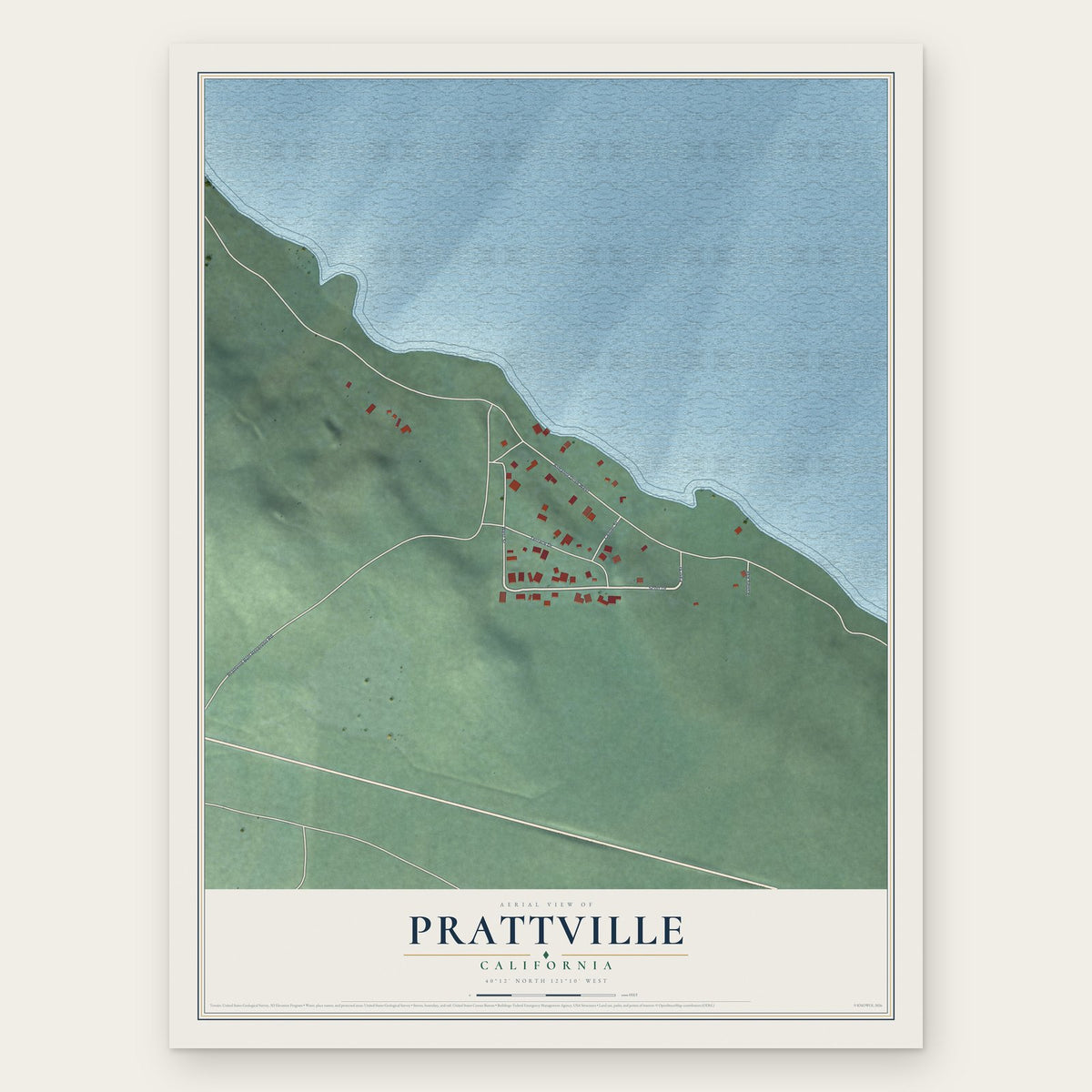 Prattville, California map print, the full design