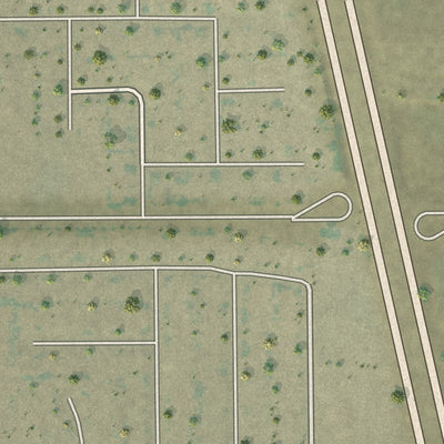 Close-up of the map of Pumpkin Center, California print showing street and building detail
