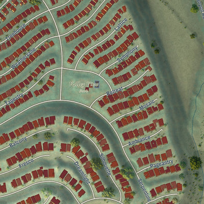 Close-up of the map of Quail Hill, California print showing street and building detail