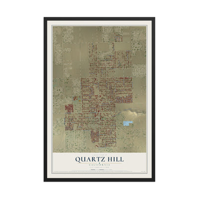Map of Quartz Hill, California, 12 x 18 inch print in a black wood frame