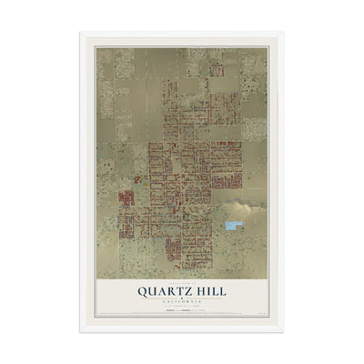 Map of Quartz Hill, California, 12 x 18 inch print in a white wood frame