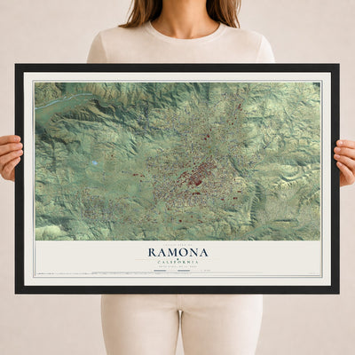 Map of Ramona, California, 18 x 24 inch print in a black wood frame