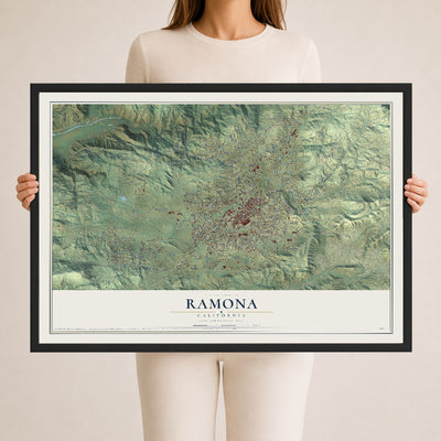 Map of Ramona, California, 24 x 36 inch print in a black wood frame