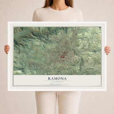 Map of Ramona, California, 24 x 36 inch print in a white wood frame