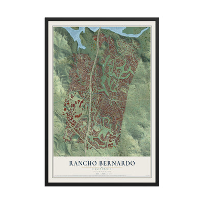 Map of Rancho Bernardo, California, 12 x 18 inch print in a black wood frame
