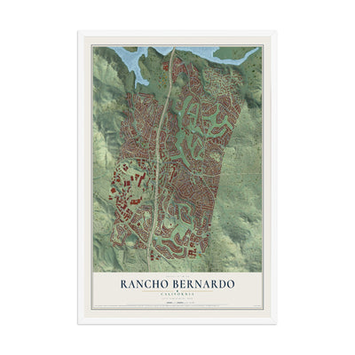 Map of Rancho Bernardo, California, 12 x 18 inch print in a white wood frame