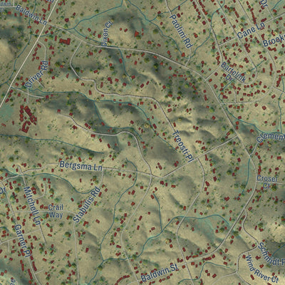 Second close-up of the map of Rancho Calaveras, California print showing more streets and buildings