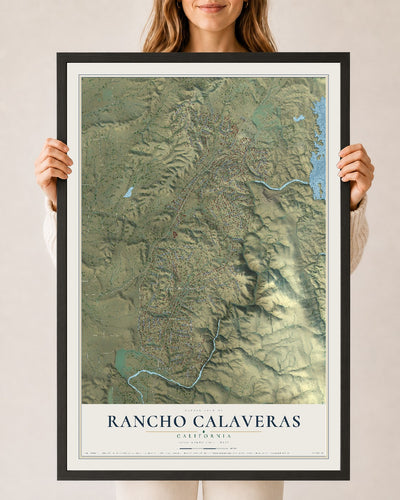 Map of Rancho Calaveras, California, 24 x 36 inch print in a black wood frame