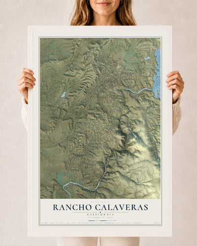 Map of Rancho Calaveras, California, 24 x 36 inch print in a white wood frame