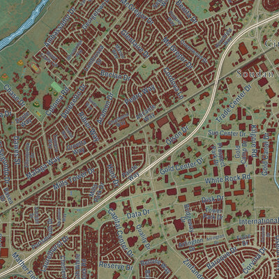 Close-up of the map of Rancho Cordova, California print showing street and building detail