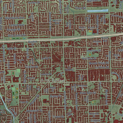 Close-up of the map of Rancho Cucamonga, California print showing street and building detail