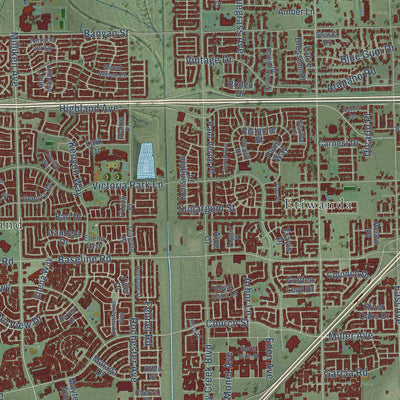 Second close-up of the map of Rancho Cucamonga, California print showing more streets and buildings