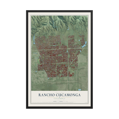 Map of Rancho Cucamonga, California, 12 x 18 inch print in a black wood frame