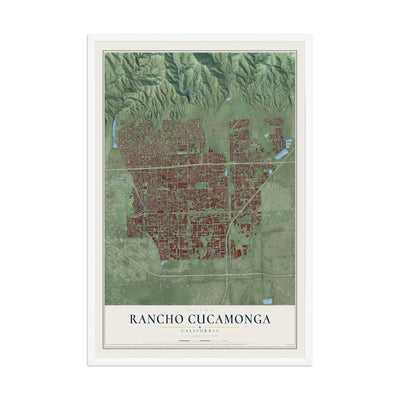 Map of Rancho Cucamonga, California, 12 x 18 inch print in a white wood frame