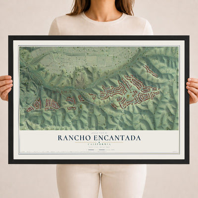 Map of Rancho Encantada, California, 18 x 24 inch print in a black wood frame