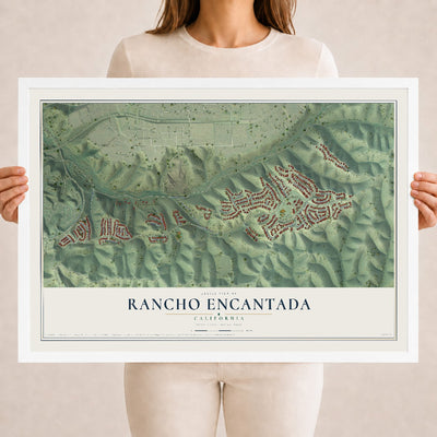Map of Rancho Encantada, California, 18 x 24 inch print in a white wood frame