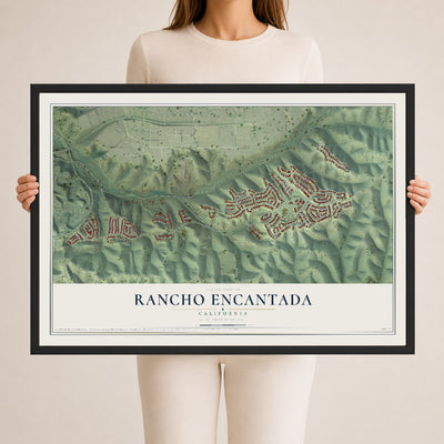 Map of Rancho Encantada, California, 24 x 36 inch print in a black wood frame