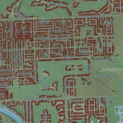 Second close-up of the map of Rancho Mirage, California print showing more streets and buildings