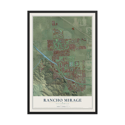Map of Rancho Mirage, California, 12 x 18 inch print in a black wood frame