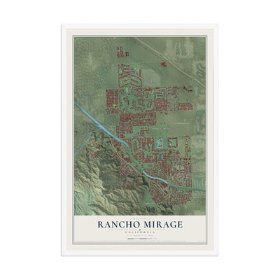 Map of Rancho Mirage, California, 12 x 18 inch print in a white wood frame
