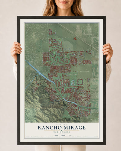 Map of Rancho Mirage, California, 24 x 36 inch print in a black wood frame