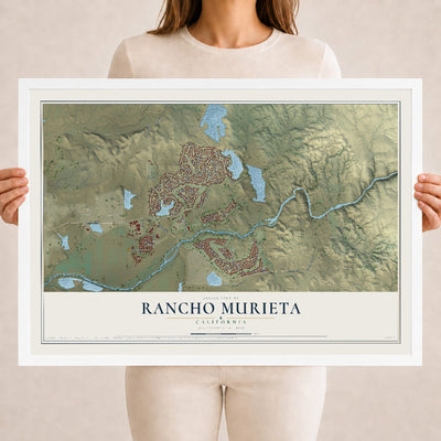 Map of Rancho Murieta, California, 18 x 24 inch print in a white wood frame