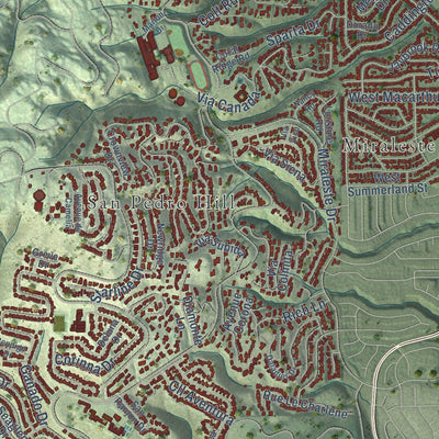 Second close-up of the map of Rancho Palos Verdes, California print showing more streets and buildings
