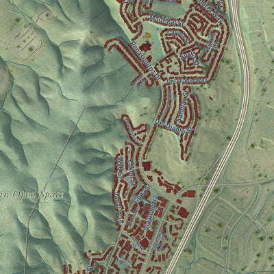 Second close-up of the map of Rancho Penasquitos, California print showing more streets and buildings