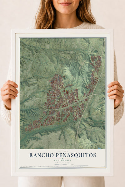 Map of Rancho Penasquitos, California, 18 x 24 inch print in a white wood frame
