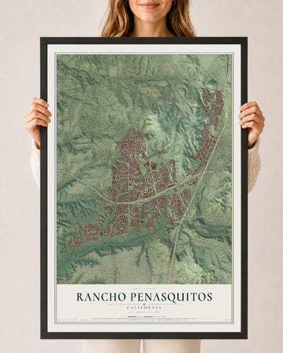 Map of Rancho Penasquitos, California, 24 x 36 inch print in a black wood frame