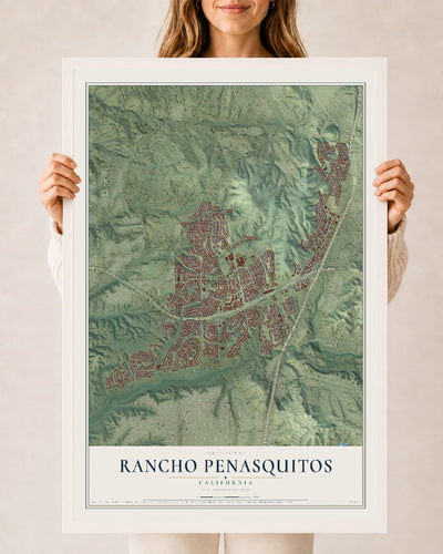 Map of Rancho Penasquitos, California, 24 x 36 inch print in a white wood frame