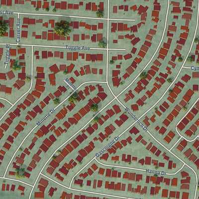 Close-up of the map of Rancho Rinconada, California print showing street and building detail